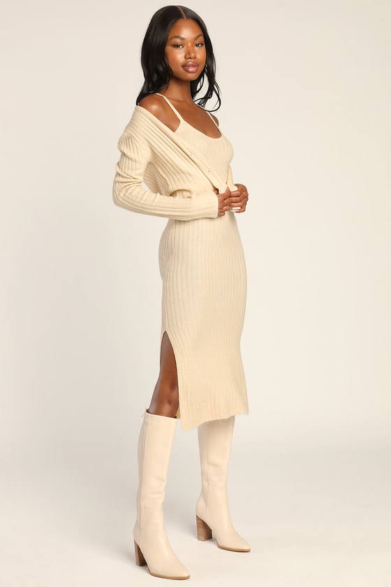 cream sweater dress